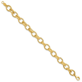 14K Polished/Textured and Diamond-cut Fancy Link Bracelet