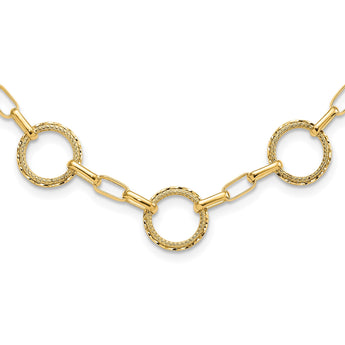 14K Dia-cut and Textured Circles Fancy Link with 1in. ext Necklace - Birthstone Company