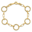 14K Polished/Dia-cut/Textured Circles Fancy Link Bracelet