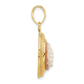 14K Diamond-cut Natural Shell Floral Cameo Pendant