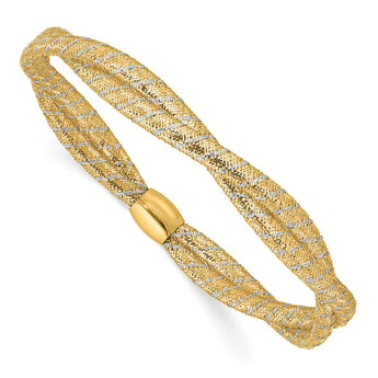 14K Two-tone Polished 2 Strand Twist Stretch Bangle