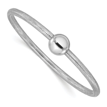 14K White Gold Polished with Bead Stretch Bracelet