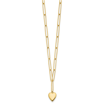 14K Polished Heart Paperclip Link Necklace