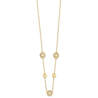 14K Polished and Filigree Circle Stations with 1in. ext. Necklace - Birthstone Company