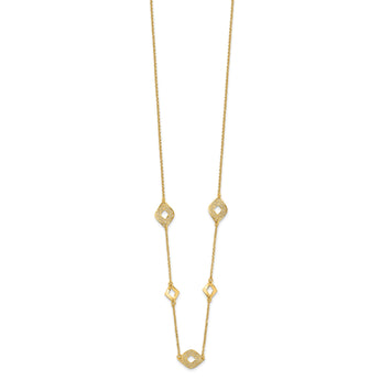 14K Polished and Filigree Diamond Shape with 1in. ext. Necklace - Birthstone Company