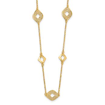 14K Polished and Filigree Diamond Shape with 1in. ext. Necklace - Birthstone Company
