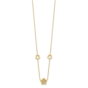 14K Polished and Filigree Flower Stations with 1in. ext. Necklace