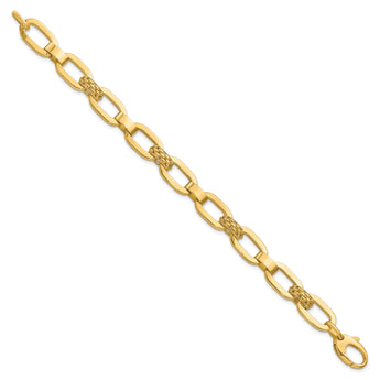 14K Polished and Textured Fancy Link Bracelet