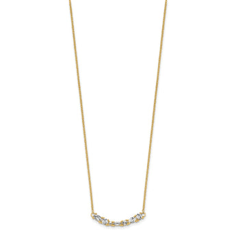 14K and White Rhodium Polished and Diamond-cut Bar Necklace