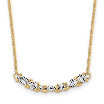 14K and White Rhodium Polished and Diamond-cut Bar Necklace