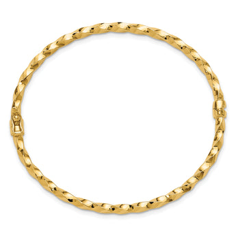 14K Polished and Diamond-Cut Twisted Hinged Bangle