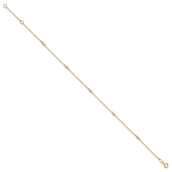 14K Polished CZ Station 9in Plus 1in. ext. Anklet