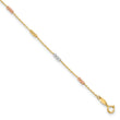 14K Tri-color Polished with D/C Beads 9in Plus 1in. ext. Anklet