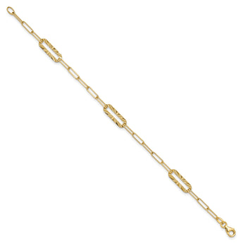 14K Polished and Textured Fancy Link Bracelet