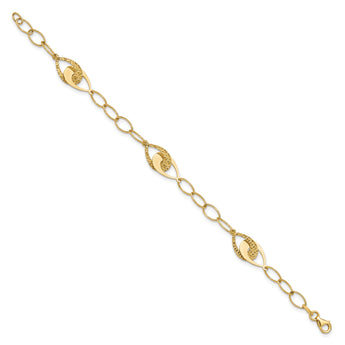 14K Polished and Diamond-cut Fancy Link Bracelet