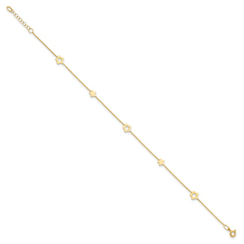 14K Polished Stars 9in Plus 1in ext. Anklet