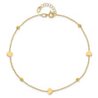 14K Polished Heart and Beads 9in Plus 1in ext. Anklet