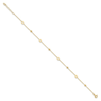 14K Polished and D/C Beads 9in Plus 1in ext. Anklet