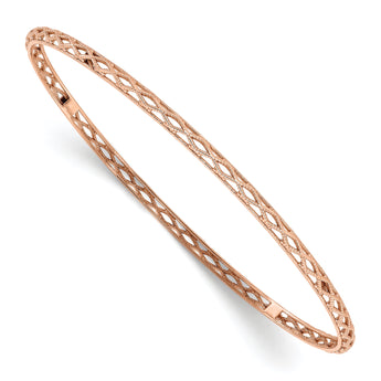 14K Rose Gold Polished and Textured Slip-on Bangle