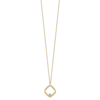 14K with Rhodium Polished CZ Square Necklace