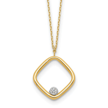 14K with Rhodium Polished CZ Square Necklace 17 in - Birthstone Company