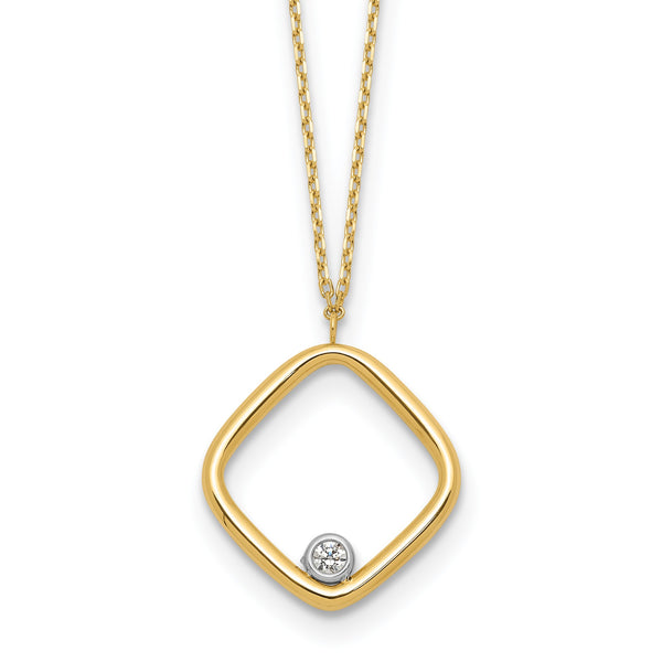 14K with Rhodium Polished CZ Square Necklace 17 in - Birthstone Company