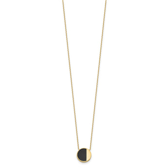 14K with Black Enamel Polished Circle Necklace 17 in - Birthstone Company