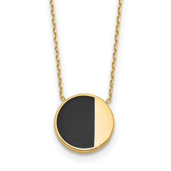 14K with Black Enamel Polished Circle Necklace 17 in - Birthstone Company