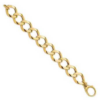 14K Polished Brushed  Hollow Fancy Link Bracelet