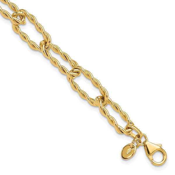 14K Polished and Textured Twisted Link Bracelet