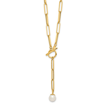 14K Polished Freshwater Cultured Pearl Fancy Link Toggle Necklace 18 in - Birthstone Company