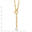 14K Polished Freshwater Cultured Pearl Fancy Link Toggle Necklace 18 in - Birthstone Company