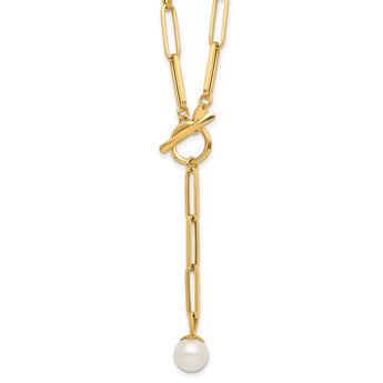 14K Polished Freshwater Cultured Pearl Fancy Link Toggle Necklace 18 in - Birthstone Company