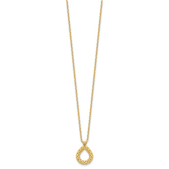 14K Polished and Textured Teardrop with .5in ext. Necklace - Birthstone Company