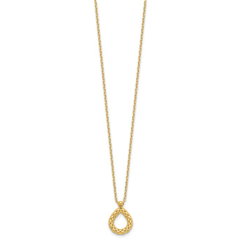 14K Polished and Textured Teardrop with .5in ext. Necklace