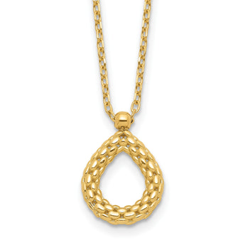 14K Polished and Textured Teardrop with .5in ext. Necklace - Birthstone Company