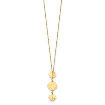 14K Polished Fancy Dangle Pendant Plus 2in ext. Necklace