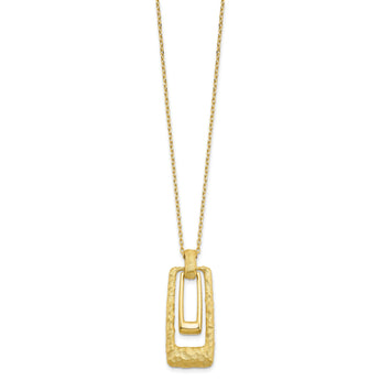 14K Polished and Satin Rectangle Pendant w/.25in ext. Necklace
