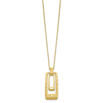 14K Polished and Satin Rectangle Pendant w/.25in ext. Necklace - Birthstone Company
