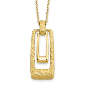14K Polished and Satin Rectangle Pendant w/.25in ext. Necklace