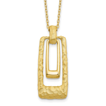 14K Polished and Satin Rectangle Pendant w/.25in ext. Necklace - Birthstone Company