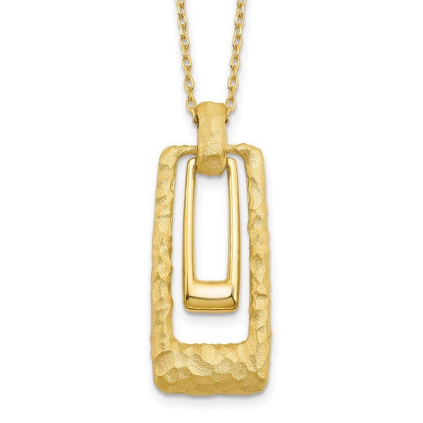 14K Polished and Satin Rectangle Pendant w/.25in ext. Necklace - Birthstone Company