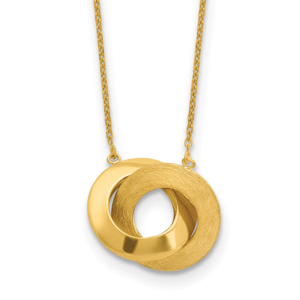 14K Polished and Brushed Double Circle 16in with 2in ext Necklace - Birthstone Company