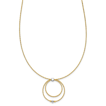 14K w/Wht Rhod Polished/DC Circle Pendant w/1in ext. Necklace