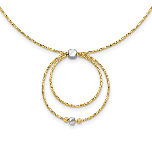 14K w/Wht Rhod Polished/DC Circle Pendant w/1in ext. Necklace