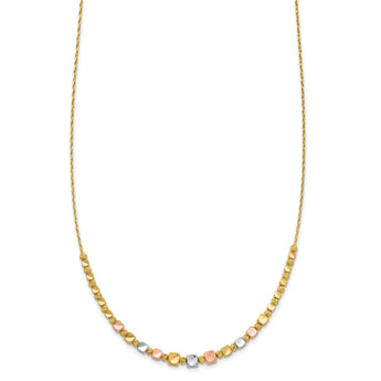 14K Tri-color Polished / DC Square Beads w/1in ext. Necklace