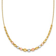 14K Tri-color Polished / DC Square Beads w/1in ext. Necklace