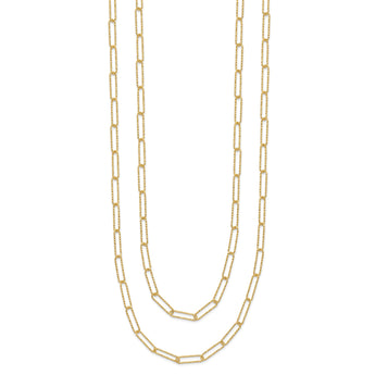 14K Polished and Textured 2-strand Paperclip Necklace