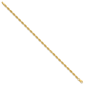 14K Polished and Textured Fancy Oval Link Bracelet