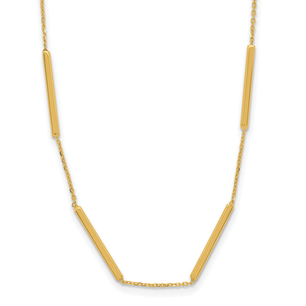 14K Polished 6 Bar Stations 16in with 1.5in ext Necklace